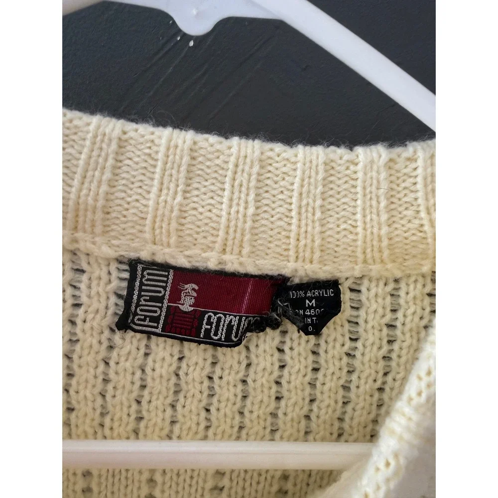 Vintage Forum Mens Medium Pale Yellow Textured Ribbed Knit Crewneck Sweater